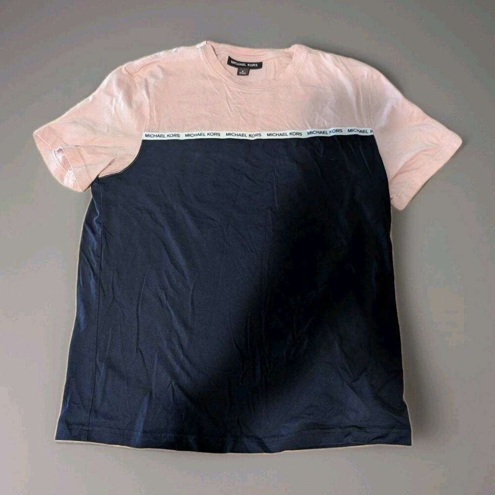 Michael Kors Women's Navy Blue ~ Pink T-Shirt Top Shirt Tee MK Ladies Medium
